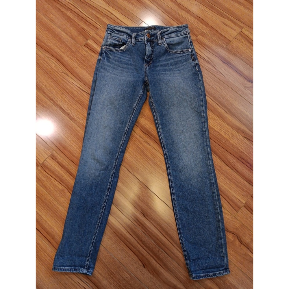 Silver Jeans Women's 26x27 Boyfriend Whiskered Medium Blue Stretch Denim (28x29)